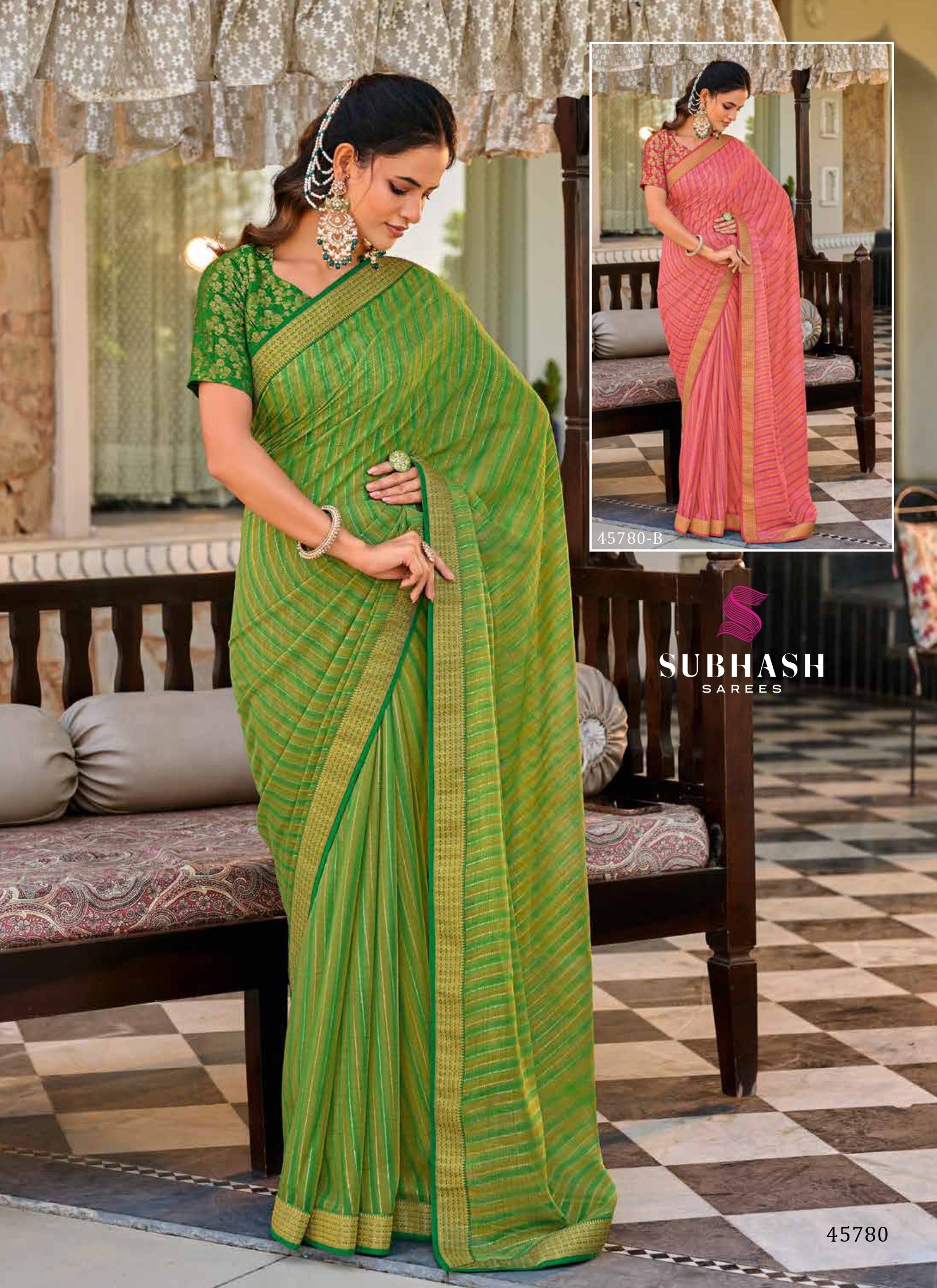 Subhash Sarbani-11 D.No-45780 Parrot Green Printed Synthetics Saree With Border - M.R. Saree Emporium