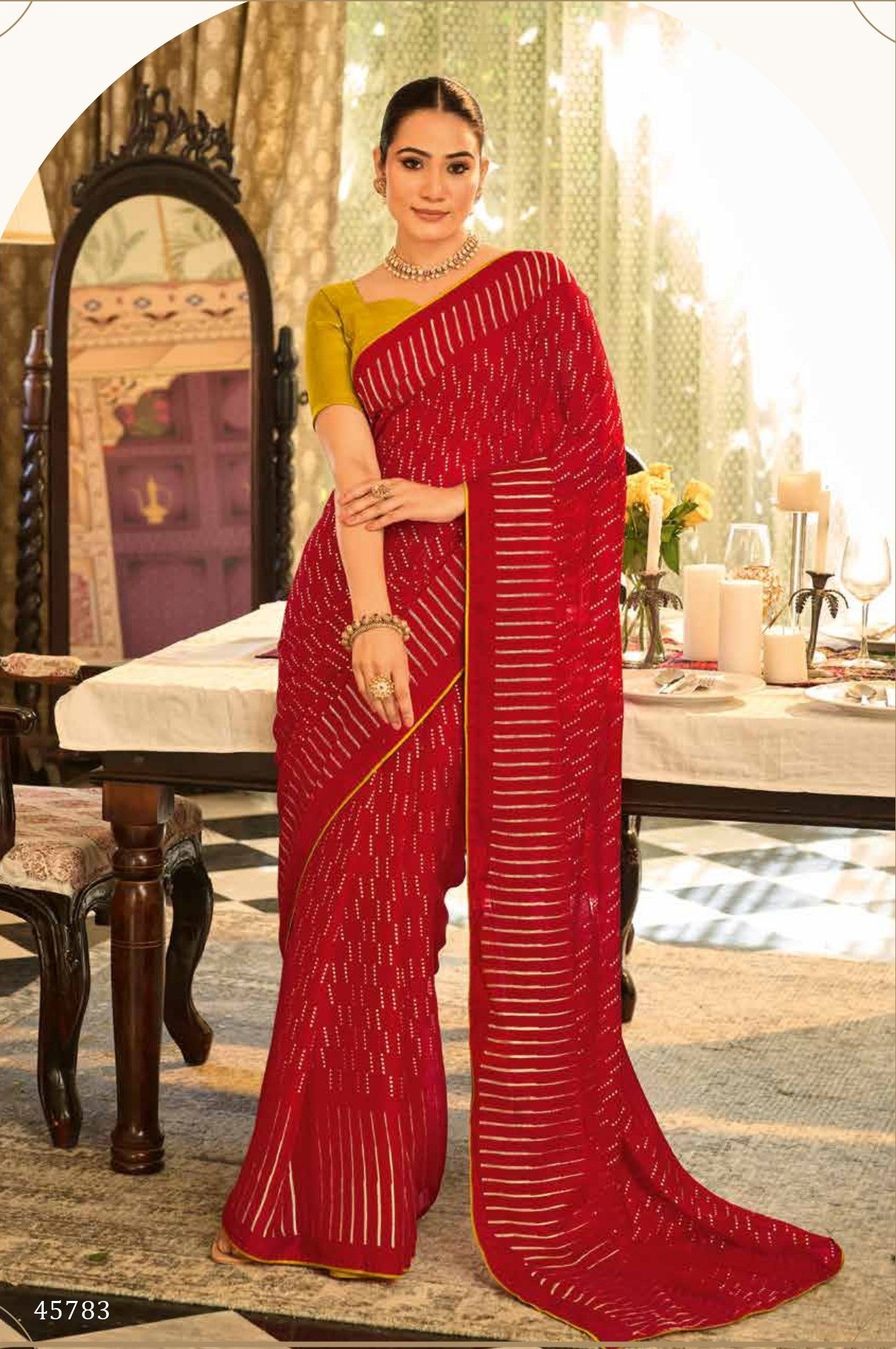 Subhash Sarbani-11 D.No-45783 Deep Red Printed Synthetics Saree With Border - M.R. Saree Emporium