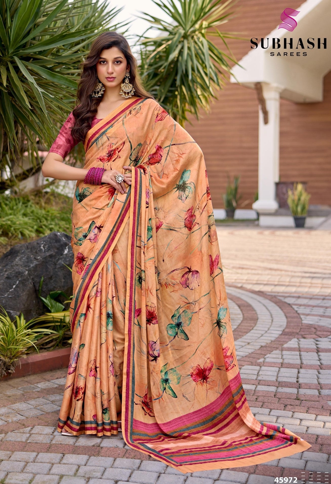 Subhash Sarees Suhani Vol-14 D.No-45972 Peach Floral Printed Designer Saree Single Piece - M.R. Saree Emporium