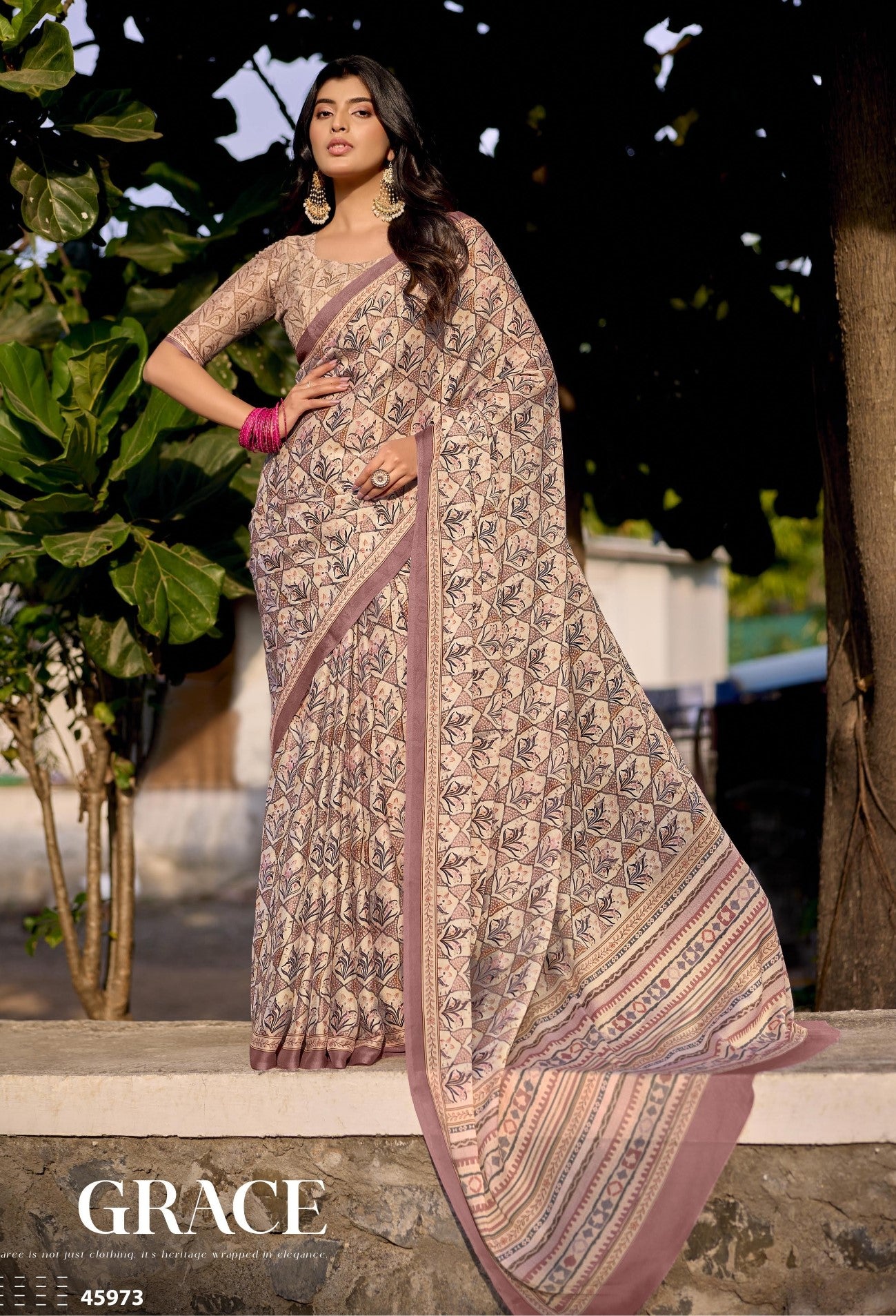 Subhash Suhani Vol-14 D.No-45973 Beige Printed Saree Single Piece | M.R. Saree Emporium