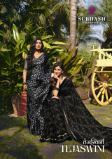 Subhash Tejaswini Black Printed Georgette Saree Collection (8 PCS Set) – M.R. Saree Emporium
