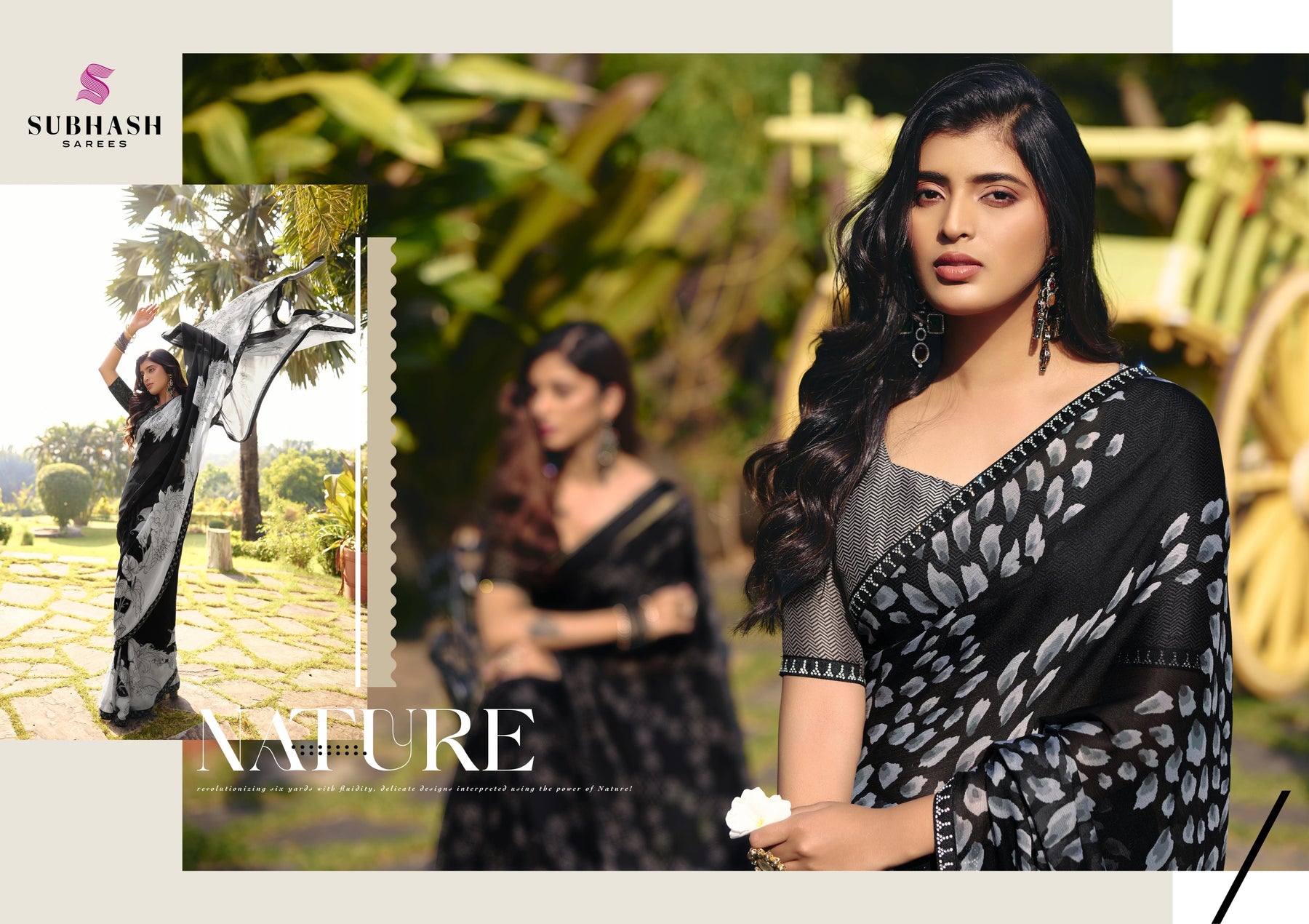 Subhash Tejaswini Black Printed Georgette Saree Collection (8 PCS Set) – M.R. Saree Emporium