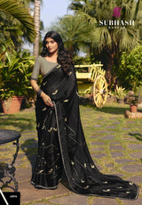 Subhash Tejaswini Black Printed Georgette Saree Collection (8 PCS Set) – M.R. Saree Emporium