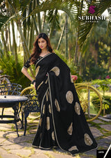 Subhash Tejaswini Black Printed Georgette Saree Collection (8 PCS Set) – M.R. Saree Emporium