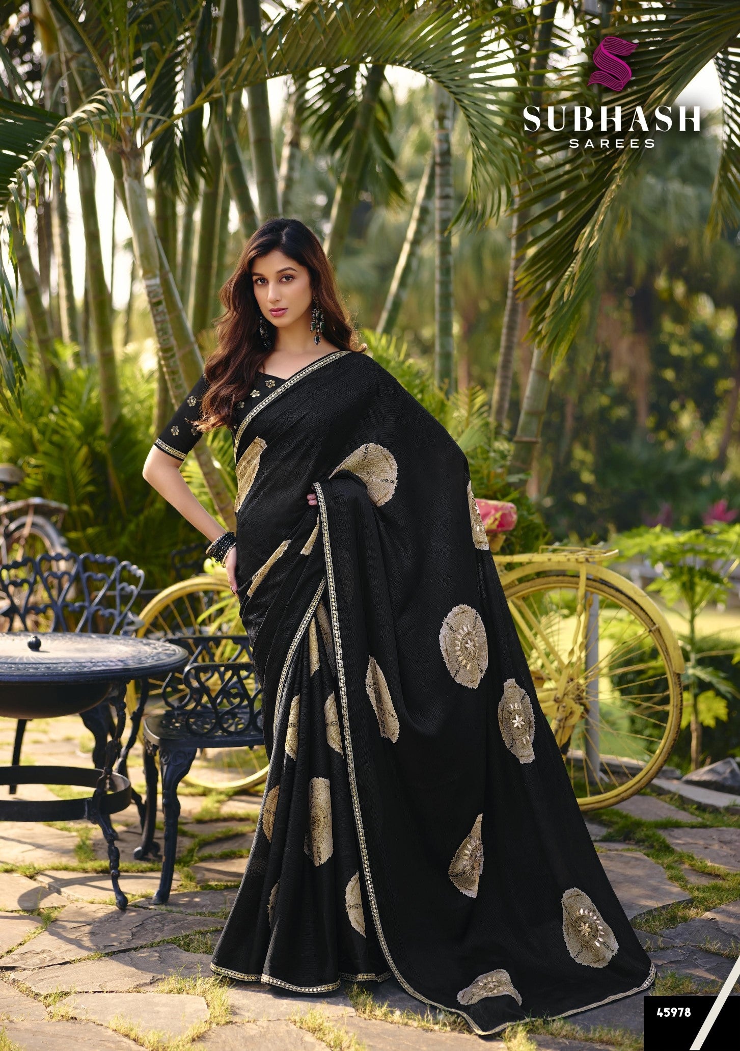 Subhash Tejaswini Black Printed Georgette Saree Collection (8 PCS Set) – M.R. Saree Emporium