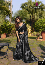 Subhash Tejaswini Black Printed Georgette Saree Collection (8 PCS Set) – M.R. Saree Emporium