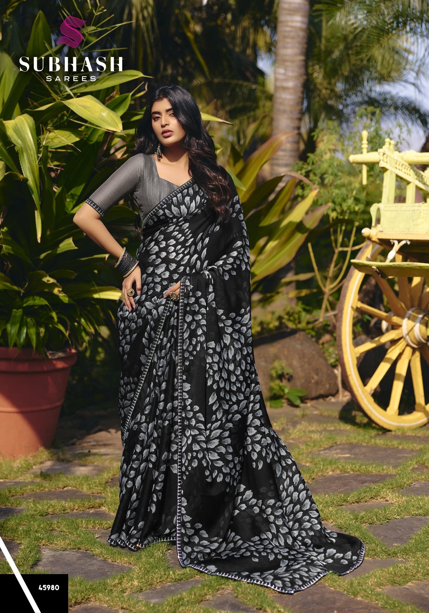Subhash Tejaswini Black Printed Georgette Saree Collection (8 PCS Set) – M.R. Saree Emporium