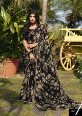 Subhash Tejaswini Black Printed Georgette Saree Collection (8 PCS Set) – M.R. Saree Emporium