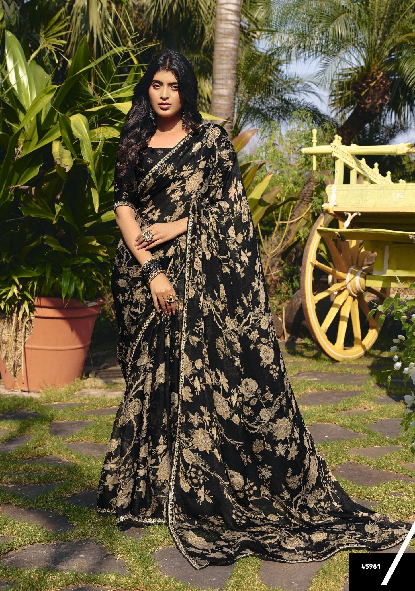 Subhash Tejaswini Black Printed Georgette Saree Collection (8 PCS Set) – M.R. Saree Emporium