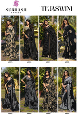 Subhash Tejaswini Black Printed Georgette Saree Collection (8 PCS Set) – M.R. Saree Emporium