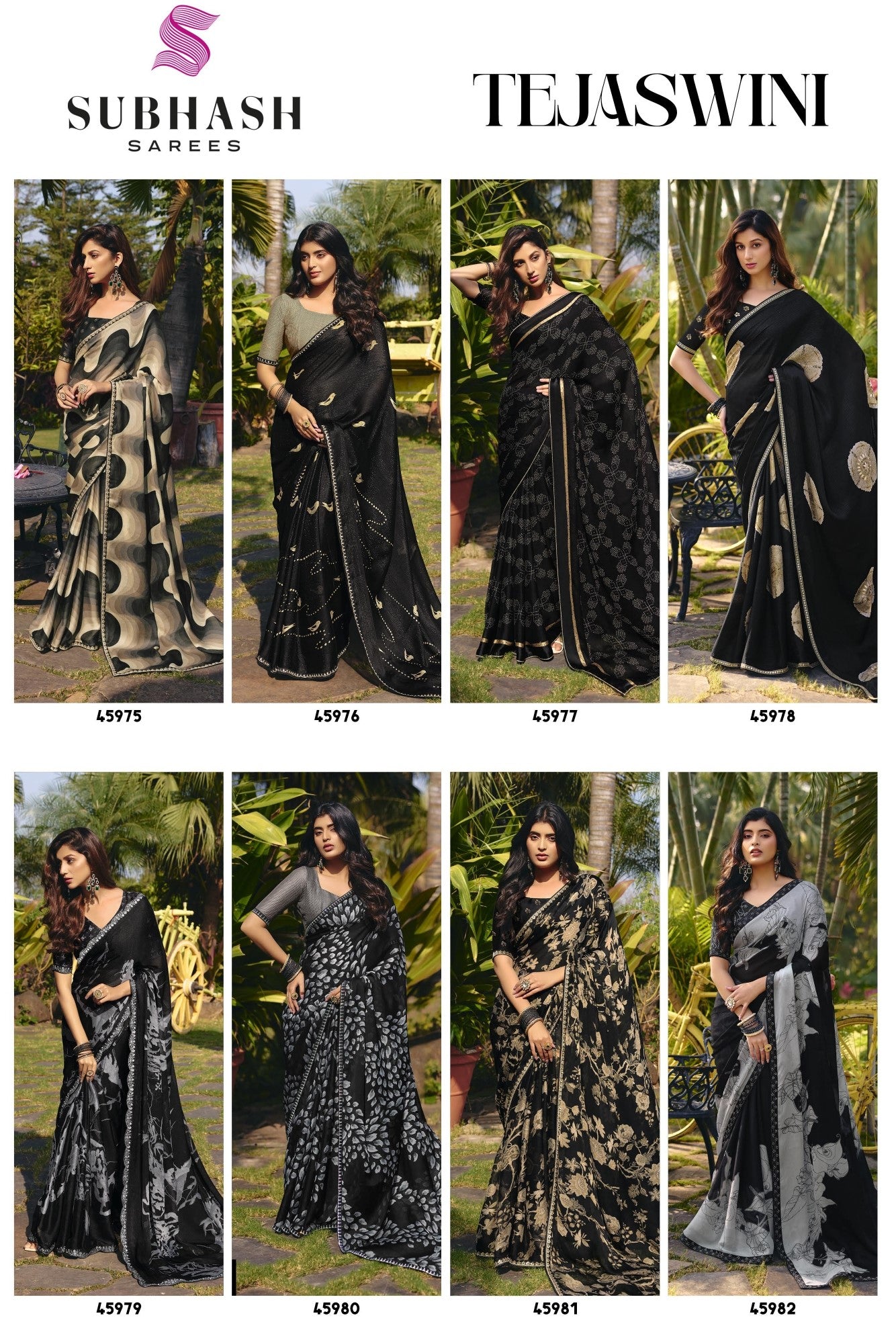 Subhash Tejaswini Black Printed Georgette Saree Collection (8 PCS Set) – M.R. Saree Emporium
