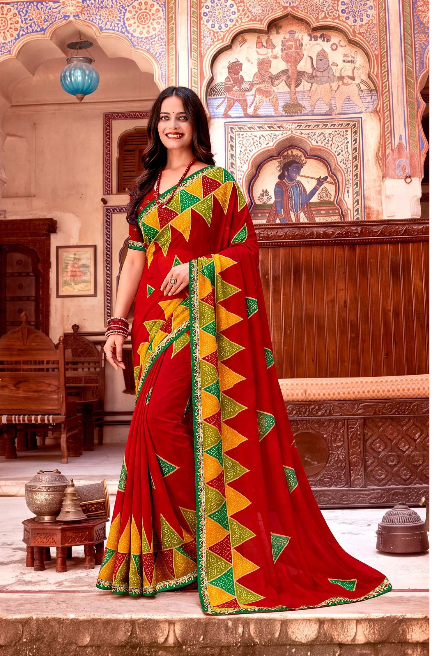 Suhagan Traditional Bandhani Print Saree with Designer Border - Festive & Wedding Wear Collection