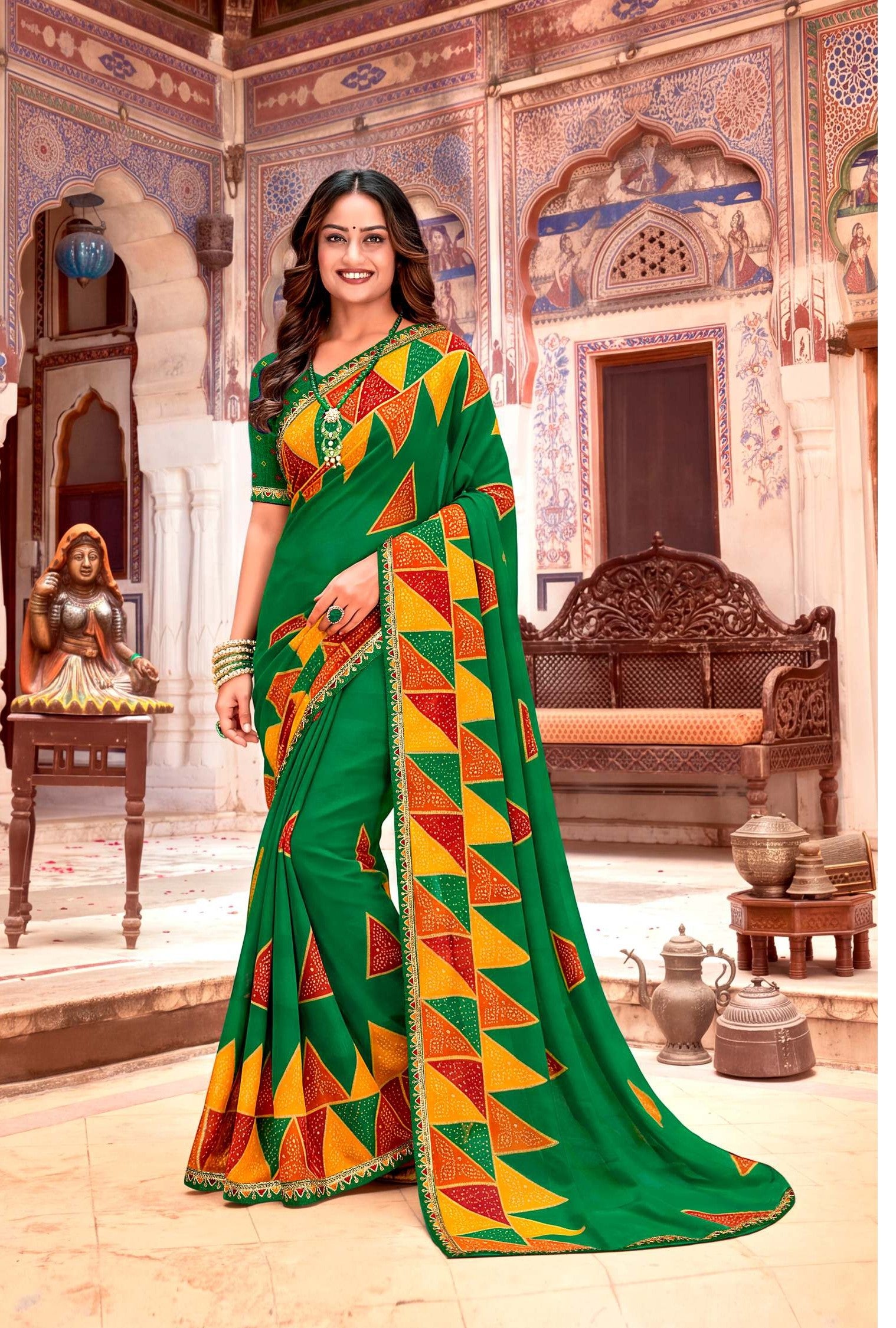 Suhagan Traditional Bandhani Print Saree with Designer Border - Festive & Wedding Wear Collection