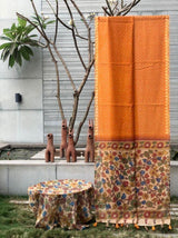Uvs Summer Loom Silk Linen Feel Saree - Batik Design - Rich Floral Pallu - Fancy Border - 4 Pcs Set - M.R. Saree Emporium