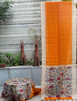Uvs Summer Loom Silk Linen Feel Saree - Batik Design - Rich Floral Pallu - Fancy Border - 4 Pcs Set - M.R. Saree Emporium
