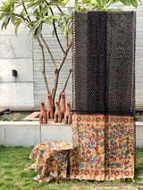 Uvs Summer Loom Silk Linen Feel Saree - Batik Design - Rich Floral Pallu - Fancy Border - 4 Pcs Set - M.R. Saree Emporium
