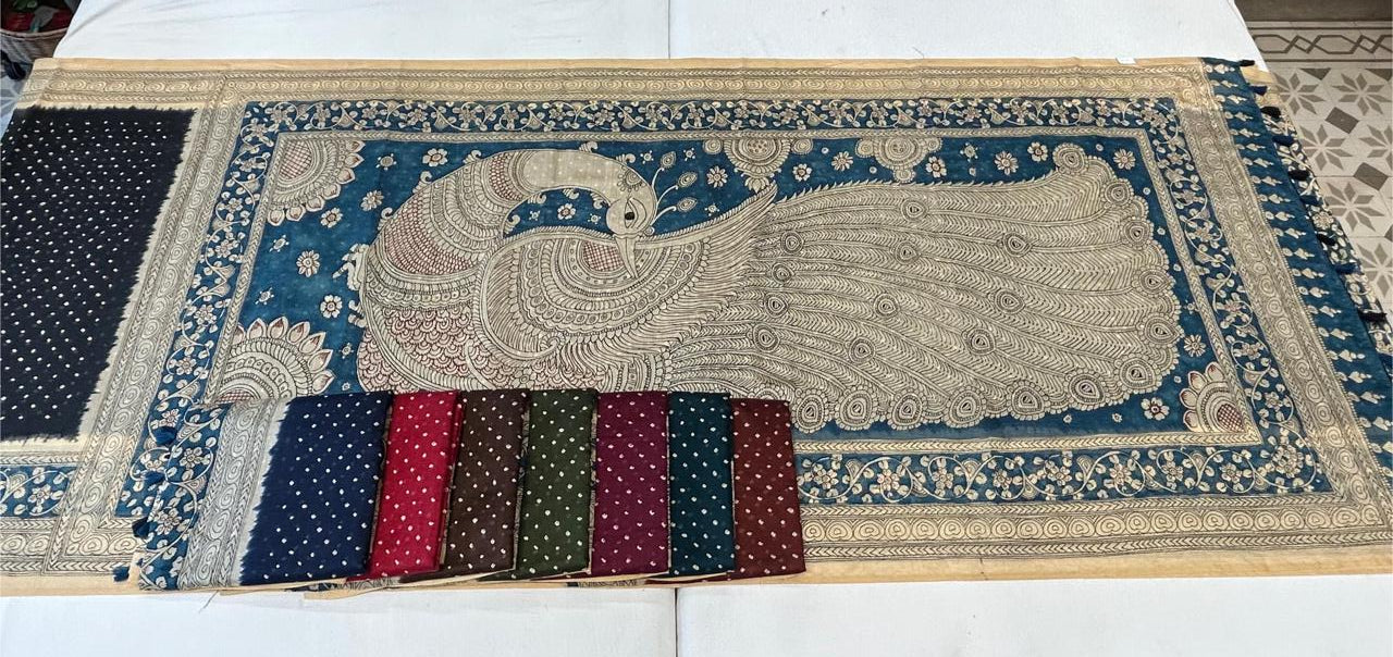 UVS Summer Loom Saree - Peacock Kalamkari Design - Artistic Pallu - Fancy Border - Soft Fabric - M.R. Saree Emporium