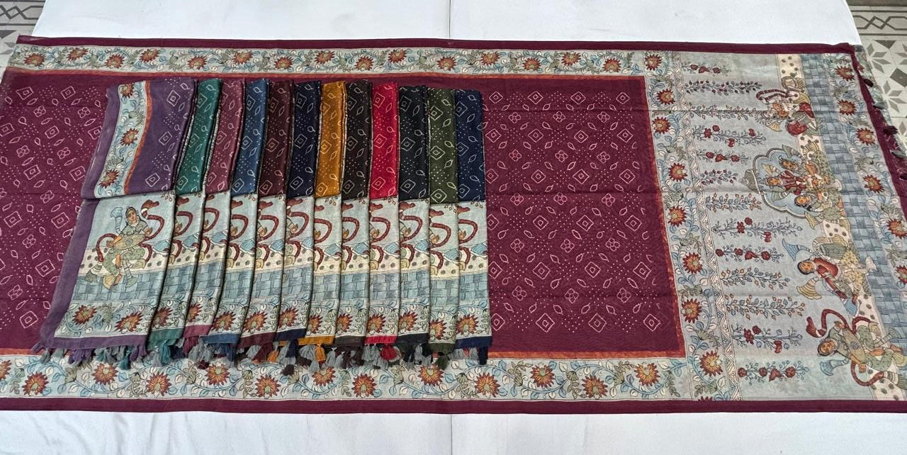 UVS Summer Loom Saree - Bandhani Style Print - Traditional Figure Pallu - Fancy Border - 13 Pcs Set - M.R. Saree Emporium