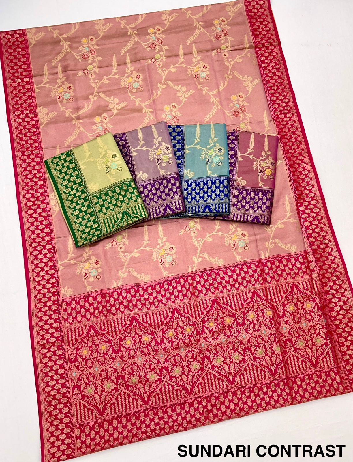RajYog Sundari Contrast Tissue Dharmavaram Silk Saree - 5 Pcs Set