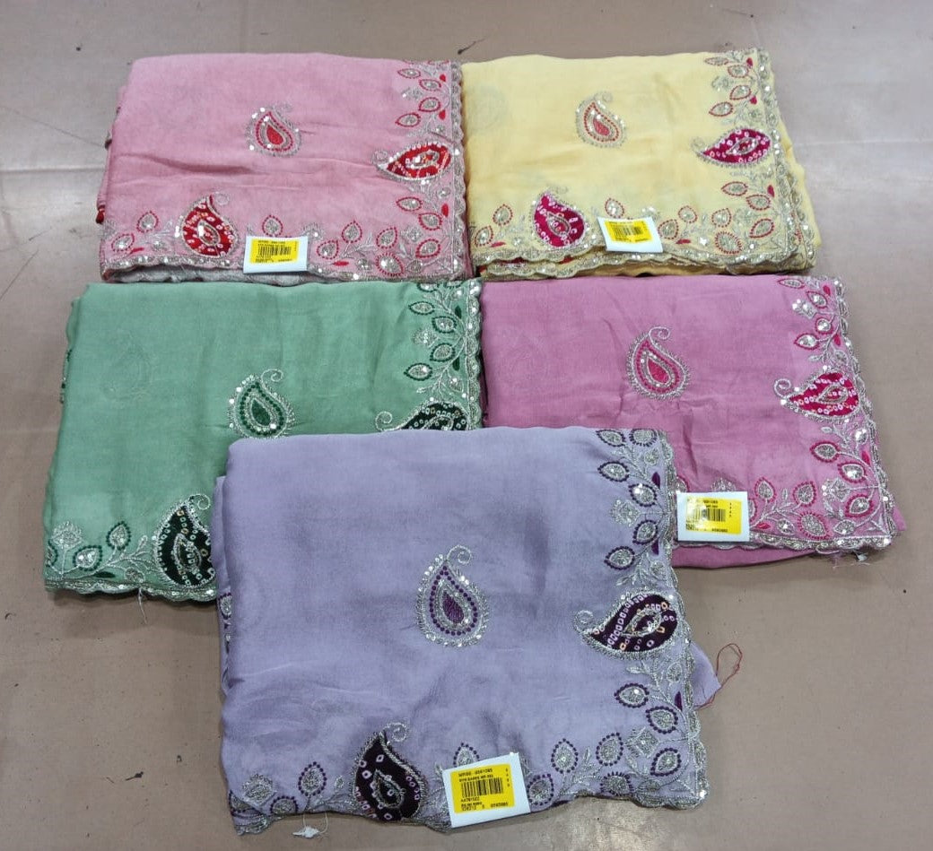 Soft Fabric Heavy Border Work Premium Stone Embroidery 5 Pcs Set-M.R. Saree Emporium