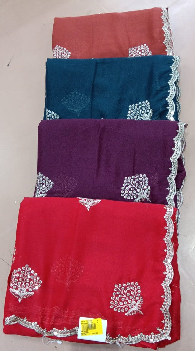 Soft Georgette Saree – Elegant Embroidery & Festive Border Work – M.R. Saree Emporium