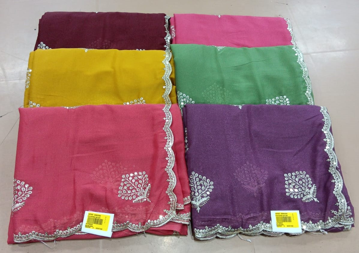 Soft Georgette Saree – Elegant Embroidery & Festive Border Work 6 Pcs Set – M.R. Saree Emporium
