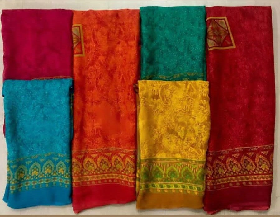 Traditional Printed Saree with Rich Border Multicolor Ethnic Wear 6 PCS Set – M.R. Saree Emporium