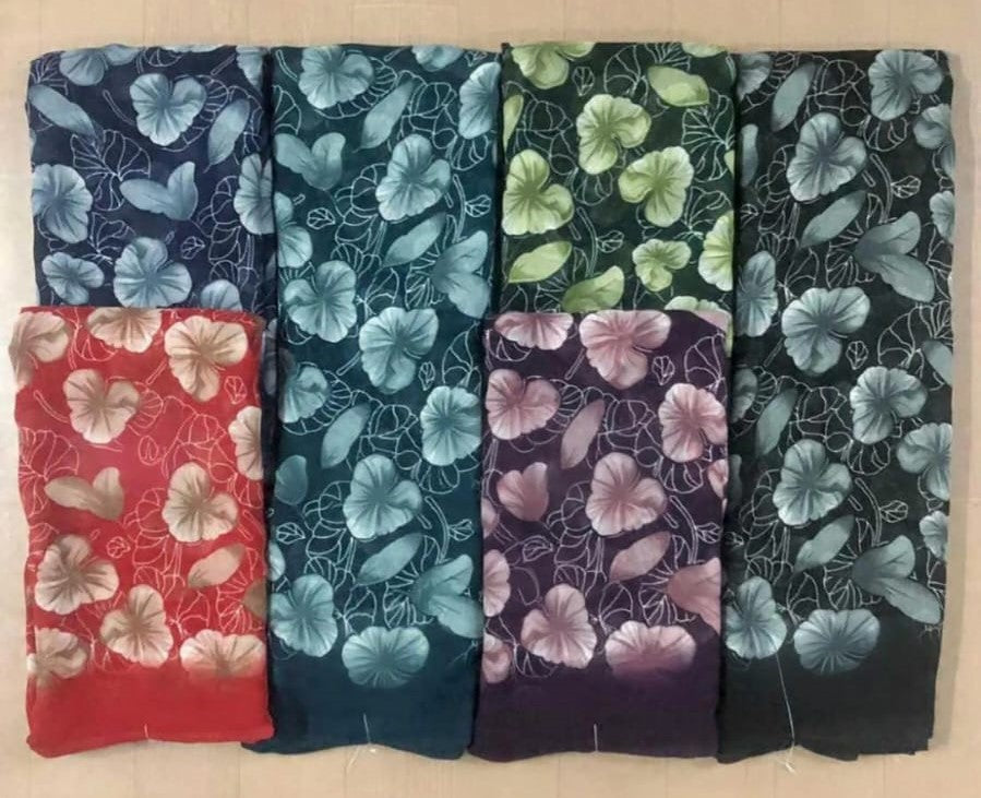 Premium Floral Printed Saree – 6 Pcs Set Soft Fabric Daily to Casual Wear – M.R. Saree Emporium