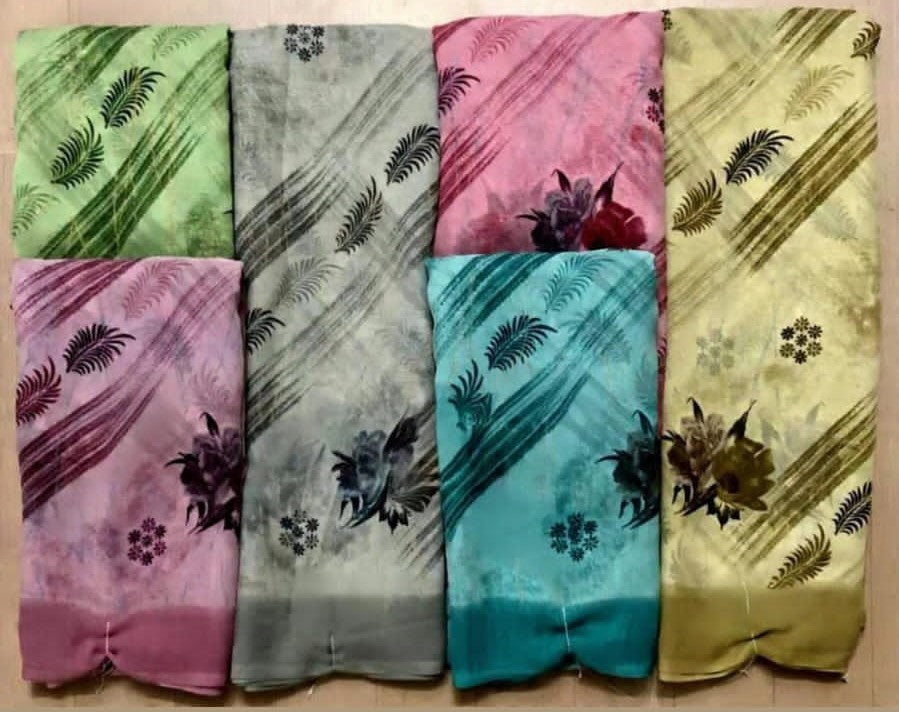 Premium Abstract Floral Printed Saree – 6 Pcs Set Soft Fabric Daily Wear Collection – M.R. Saree Emporium