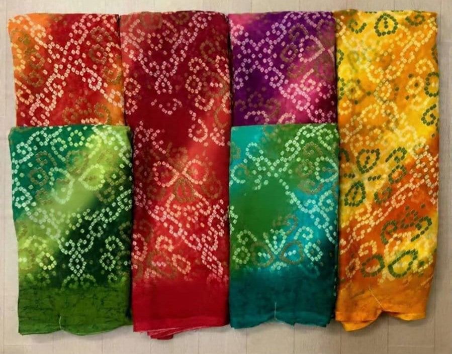 Bandhani Printed Saree – 6 Pcs Set Bright Colours Daily to Festive Wear – M.R. Saree Emporium