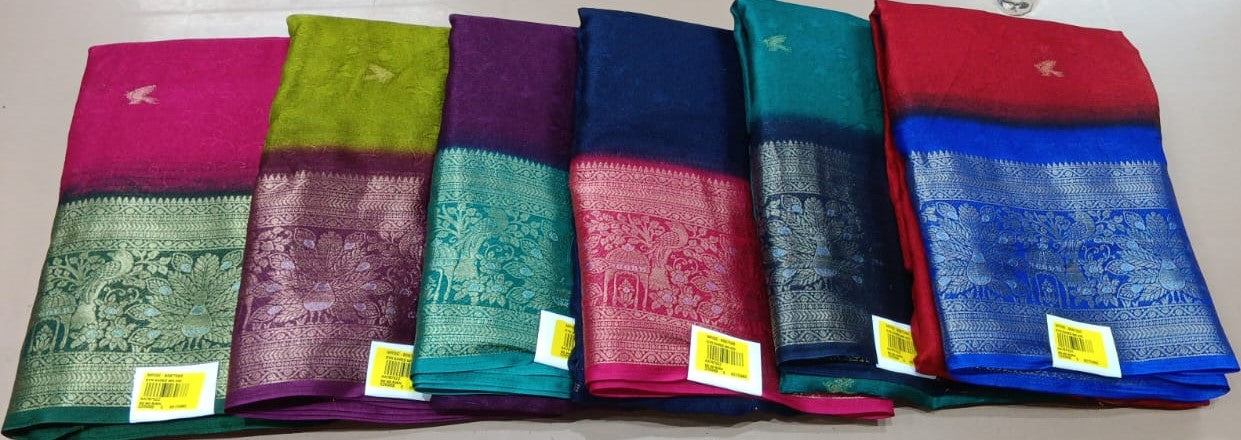 Synthetic Moss Chiffon Saree – Multicolor Jacquard Border Collection-M.R.Saree emporium