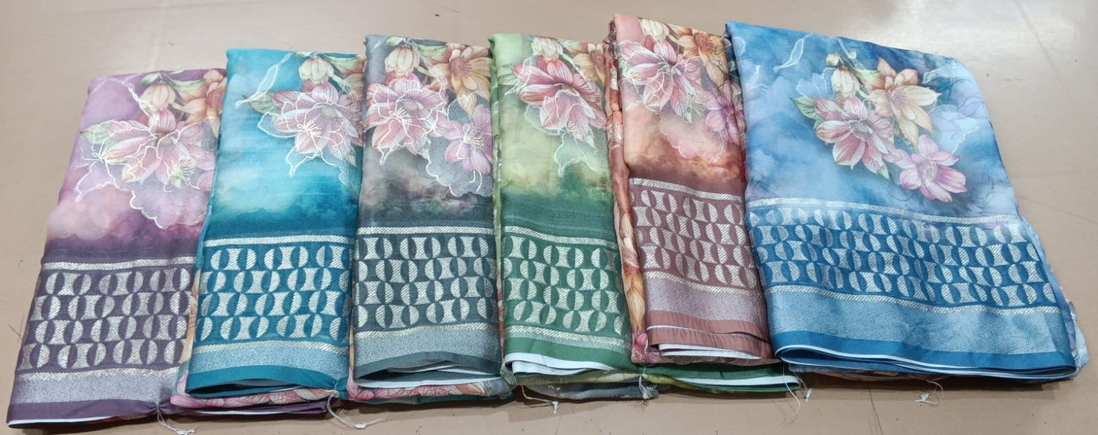 Brasso Digital Print Fancy Saree – 6 Pcs Set-M.R. Saree Emporium