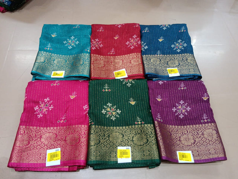 Floral Print-01 Moss Chiffon Saree With Rich Zari Border –6 Pcs Set M.R. Saree Emporium