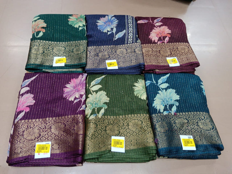 Floral Print-02 Moss Chiffon Saree With Rich Zari Border –6 Pcs Set M.R. Saree Emporium
