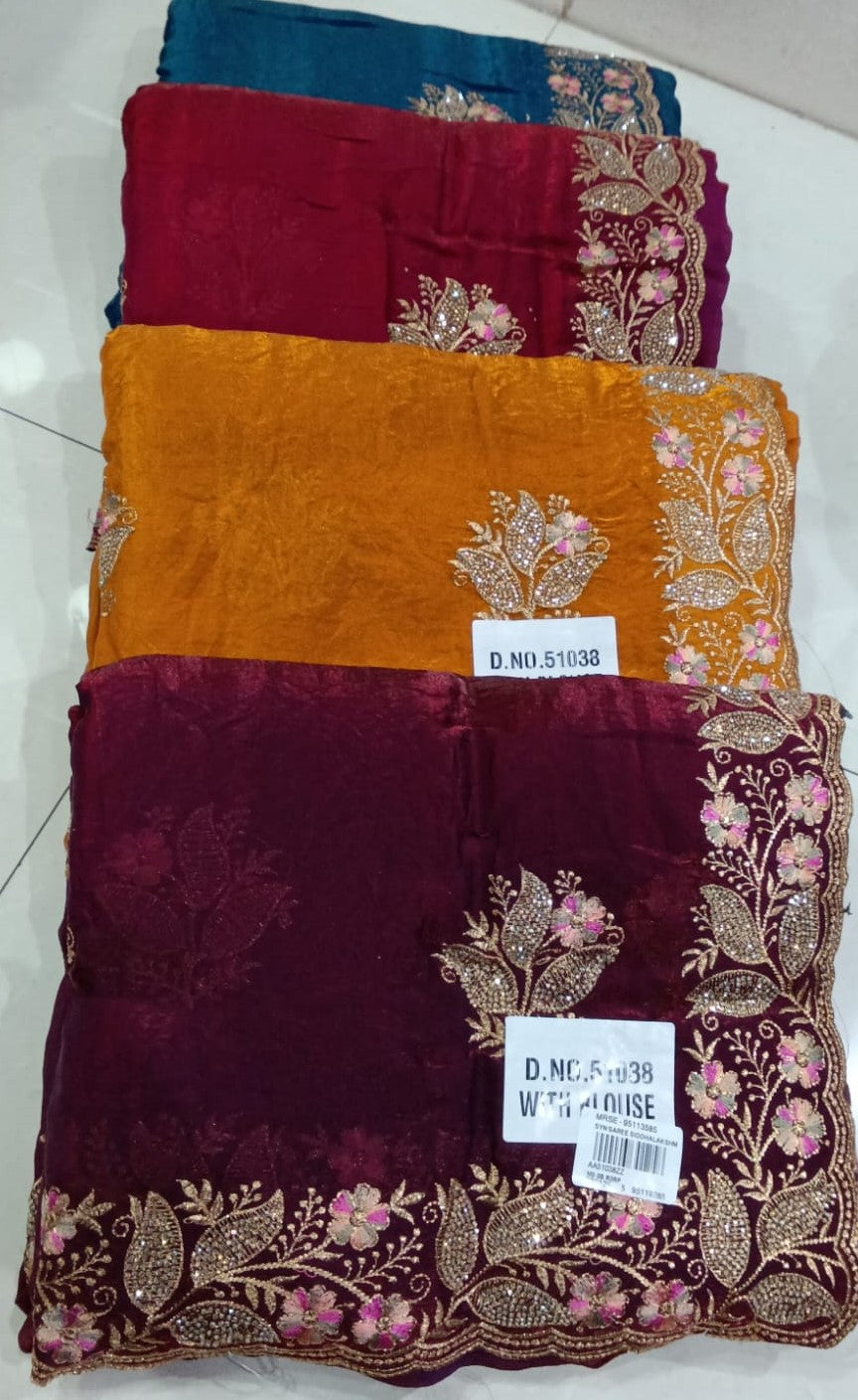 Fancy Floral Stone Work Designer Border Saree Set (4 Pcs Set) – M.R. Saree Emporium