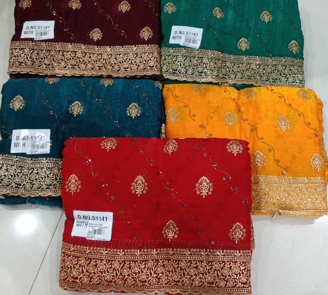 Fancy Embroidered Work Designer Border Saree Set (5 Colors Set) – M.R. Saree Emporium