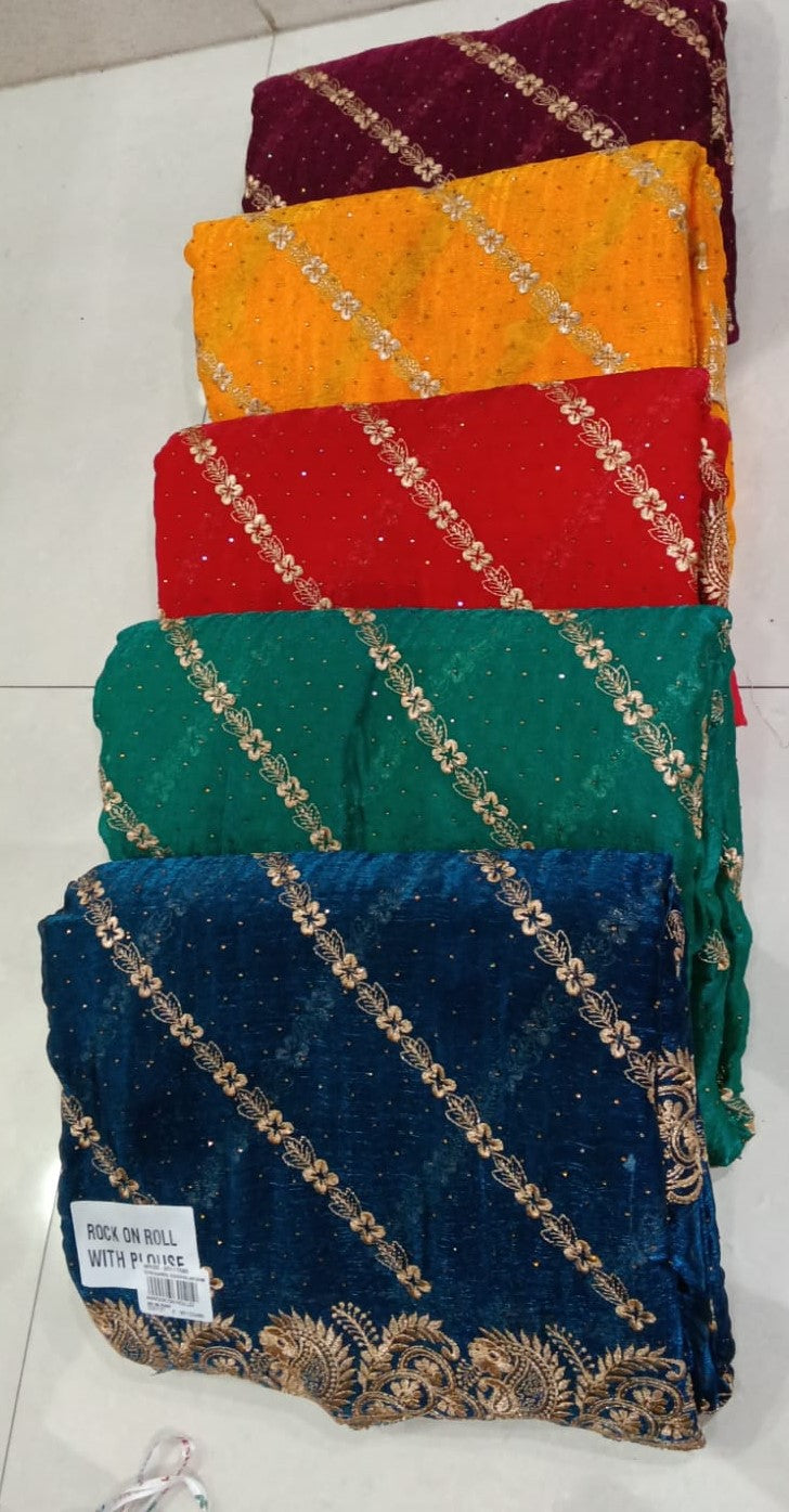 Fancy Floral Embroidered Designer Border Saree Set (5 Pcs Set) – M.R. Saree Emporium