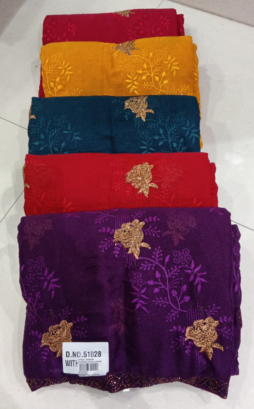 Fancy Floral Embroidered Work Designer Border Saree Set (5 Pcs Set) – M.R. Saree Emporium
