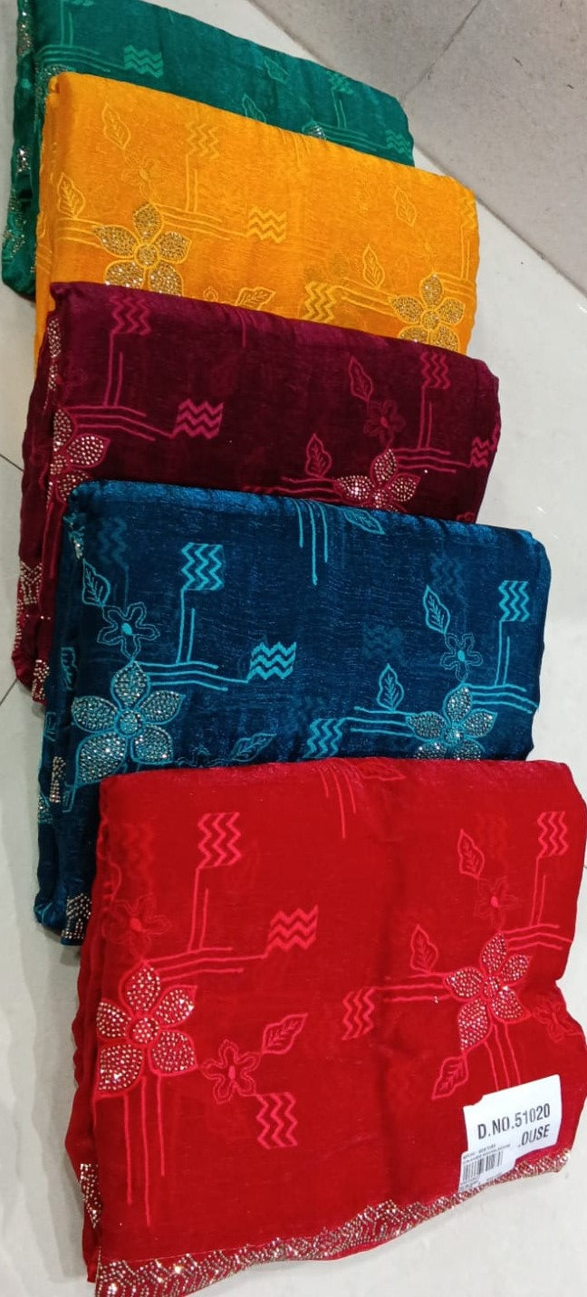 Fancy Floral Stone Work Designer Border Saree Set (5 Pcs Set) – M.R. Saree Emporium