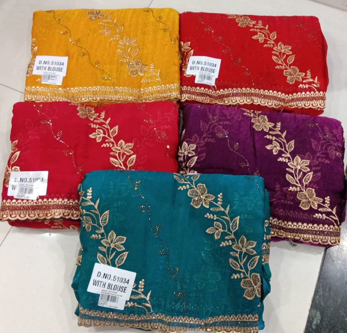Fancy Floral Embroidered Designer Border Saree Set (5 Pcs Set) – M.R. Saree Emporium