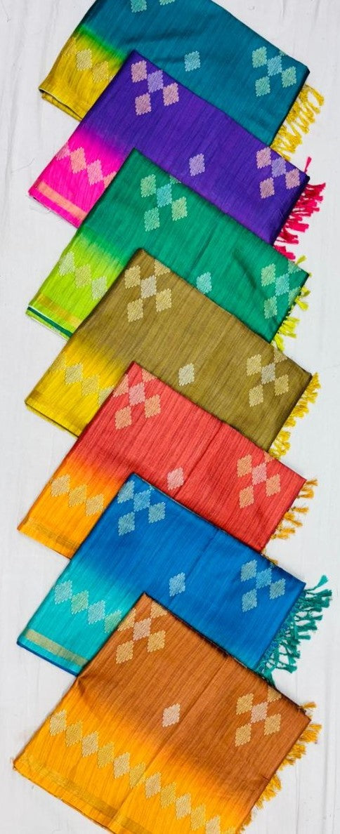 Matka Silk Fancy Saree 7 Pcs Set -Dual Shade Square Butti Weaving – M.R. Saree Emporium