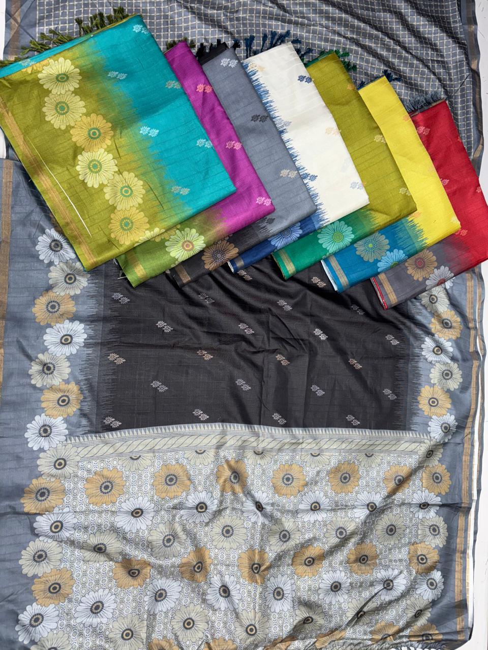 Matka Silk Fancy Saree 8 Pcs Set -Floral Border & Dual Shade Design – M.R. Saree Emporium