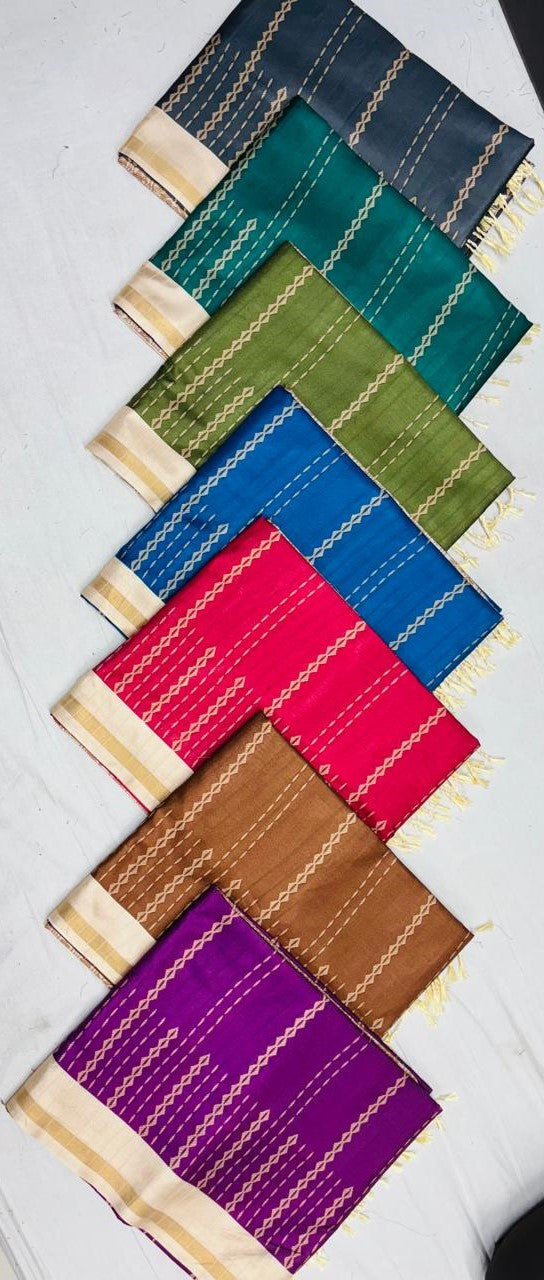 Matka Silk Fancy Saree 7 Pcs Set -Zig-Zag Line Weaving & Contrast Border – M.R. Saree Emporium
