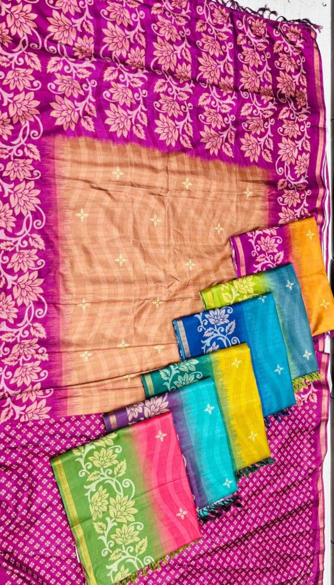 Matka Silk Fancy Saree 7 Pcs Set -Floral Border & Dual Shade Rich Look – M.R. Saree Emporium