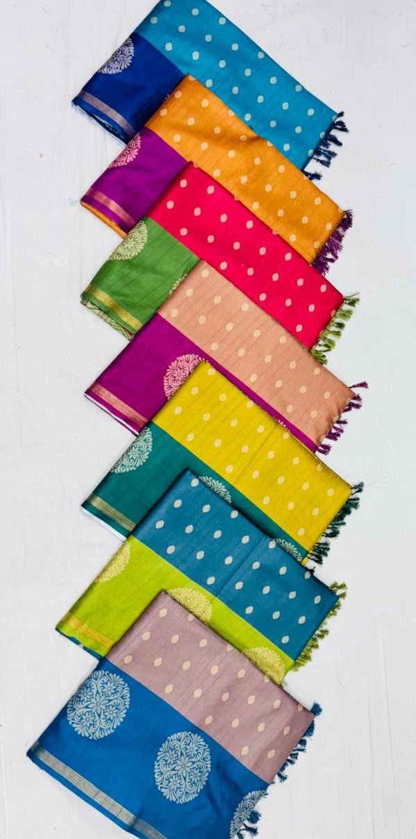 Matka Silk Fancy Saree 7 Pcs Set -Weaving & Contrast Pallu – M.R. Saree Emporium