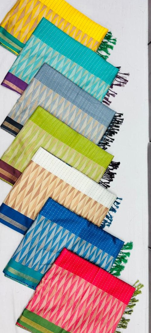 Matka Silk Fancy Saree 7 Pcs Set -Weaving & Contrast Pallu – M.R. Saree Emporium