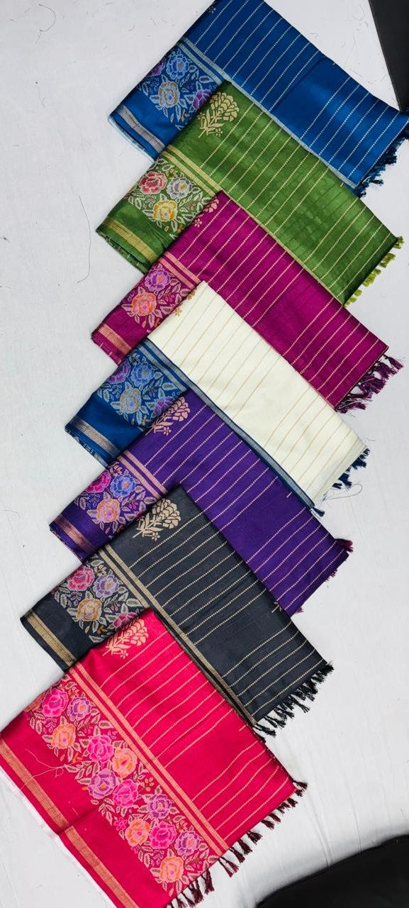 Matka Silk Fancy Saree 7 Pcs Set Floral Pallu & Line Weaving Design – M.R. Saree Emporium