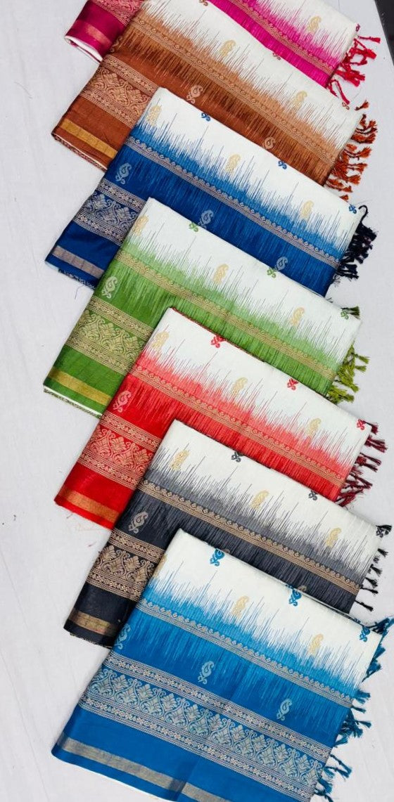 Matka Silk Fancy Saree 7 Pcs Set - Floral & Contrast Border – M.R. Saree Emporium