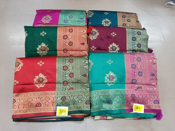 Latest Silk Banarasi Weaving Saree Set of 6 Pcs – M.R. Saree Emporium