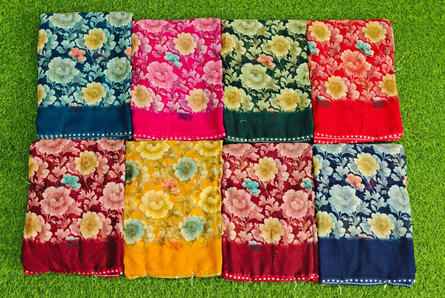 Zomato Printed-02 Soft Daily Wear Saree – Multicolor Leaf Print-8 Pcs Set-M.R. Saree Emporium